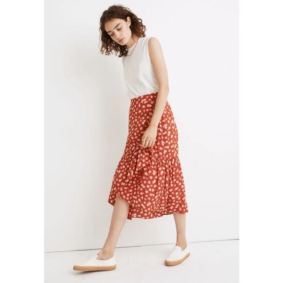 Madewell Dresses & Skirts - Madewell Ruffle-Wrap Midi Skirt in Happy Hibiscus size 2